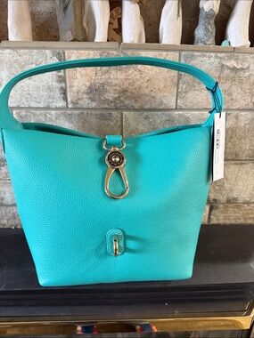 Dooney Turquoise Logo Lock Hobo Women’s Leather Shoulder Bag